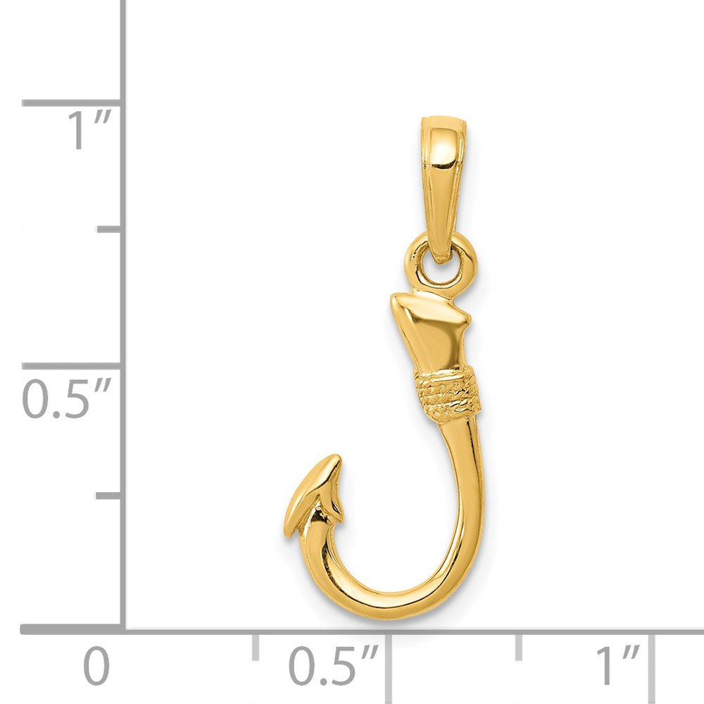 14K Yellow Gold 3D Fish Hook Pendant