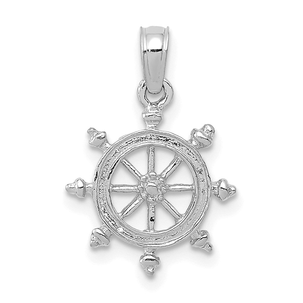 14K White Gold Ship Wheel Pendant