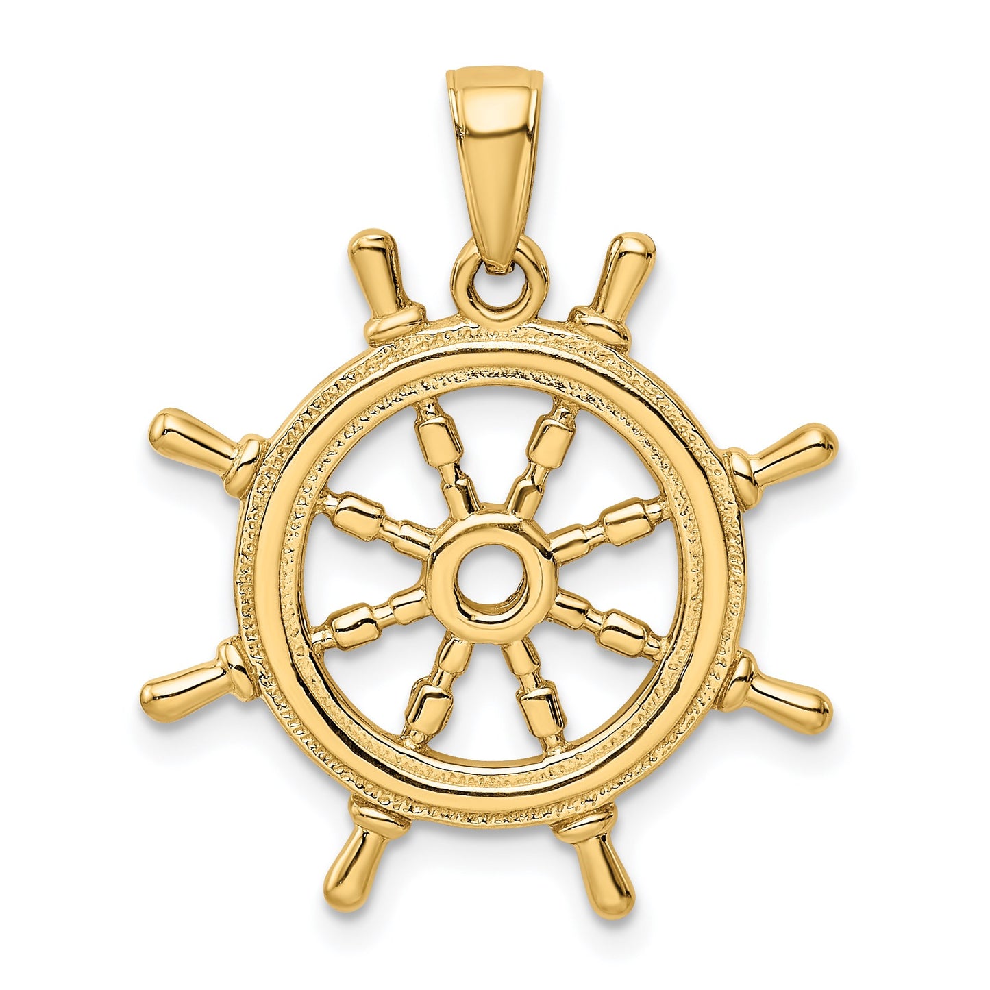 14K  3-D Ships Wheel Pendant