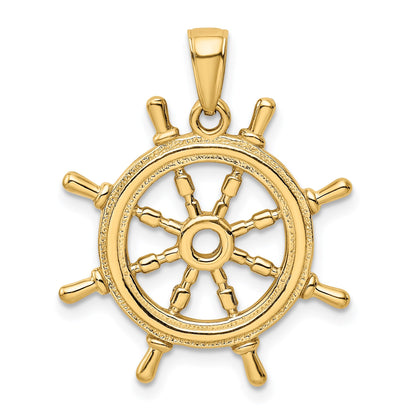 14K  3-D Ships Wheel Pendant