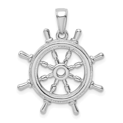 14K White Gold 3-D Ships Wheel Pendant