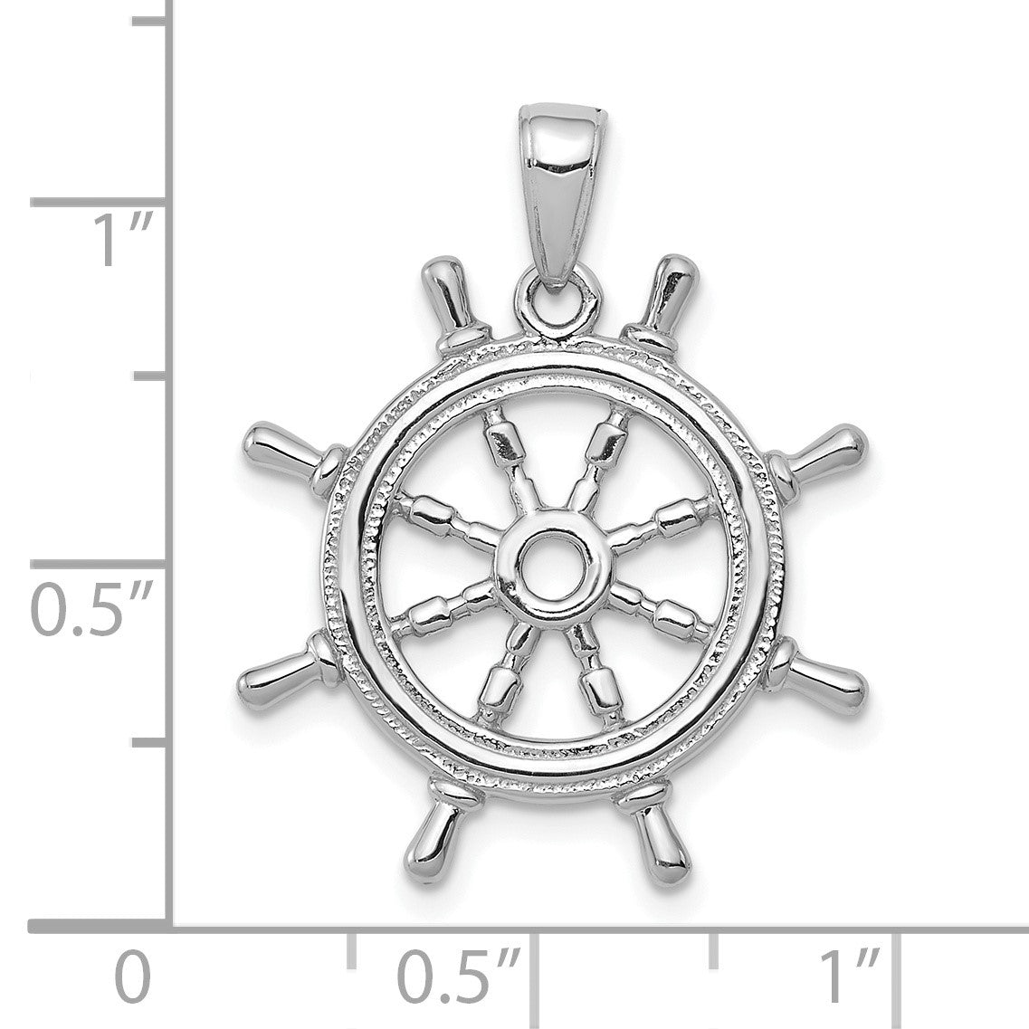 14K White Gold 3-D Ships Wheel Pendant