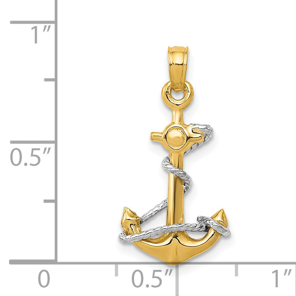 14K Two-Tone 3-D Anchor with Rope Pendant