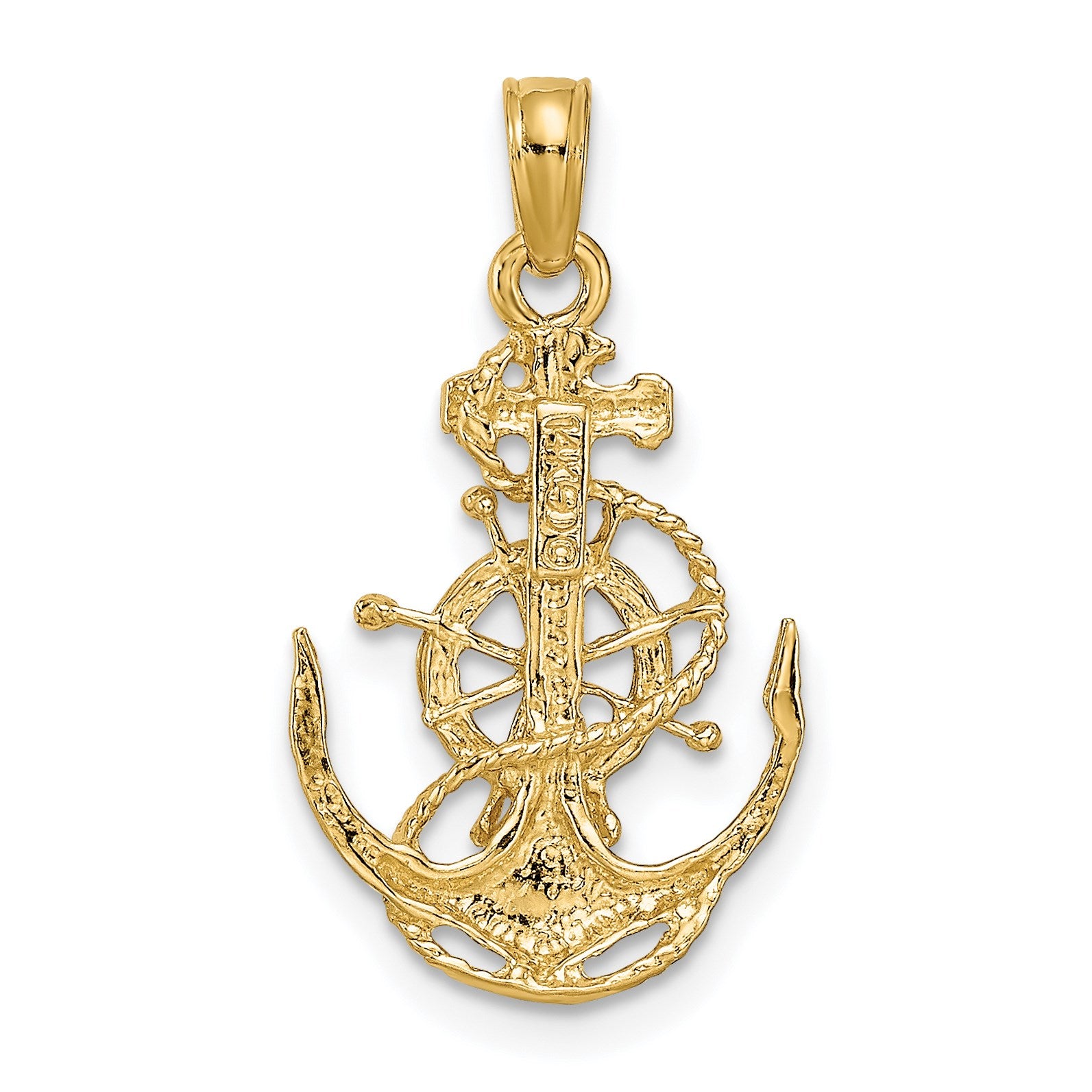 14k Small Anchor with Rope and Ships Wheel Pendant
