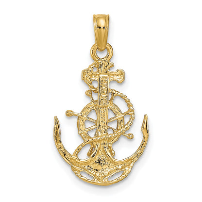14k Small Anchor with Rope and Ships Wheel Pendant