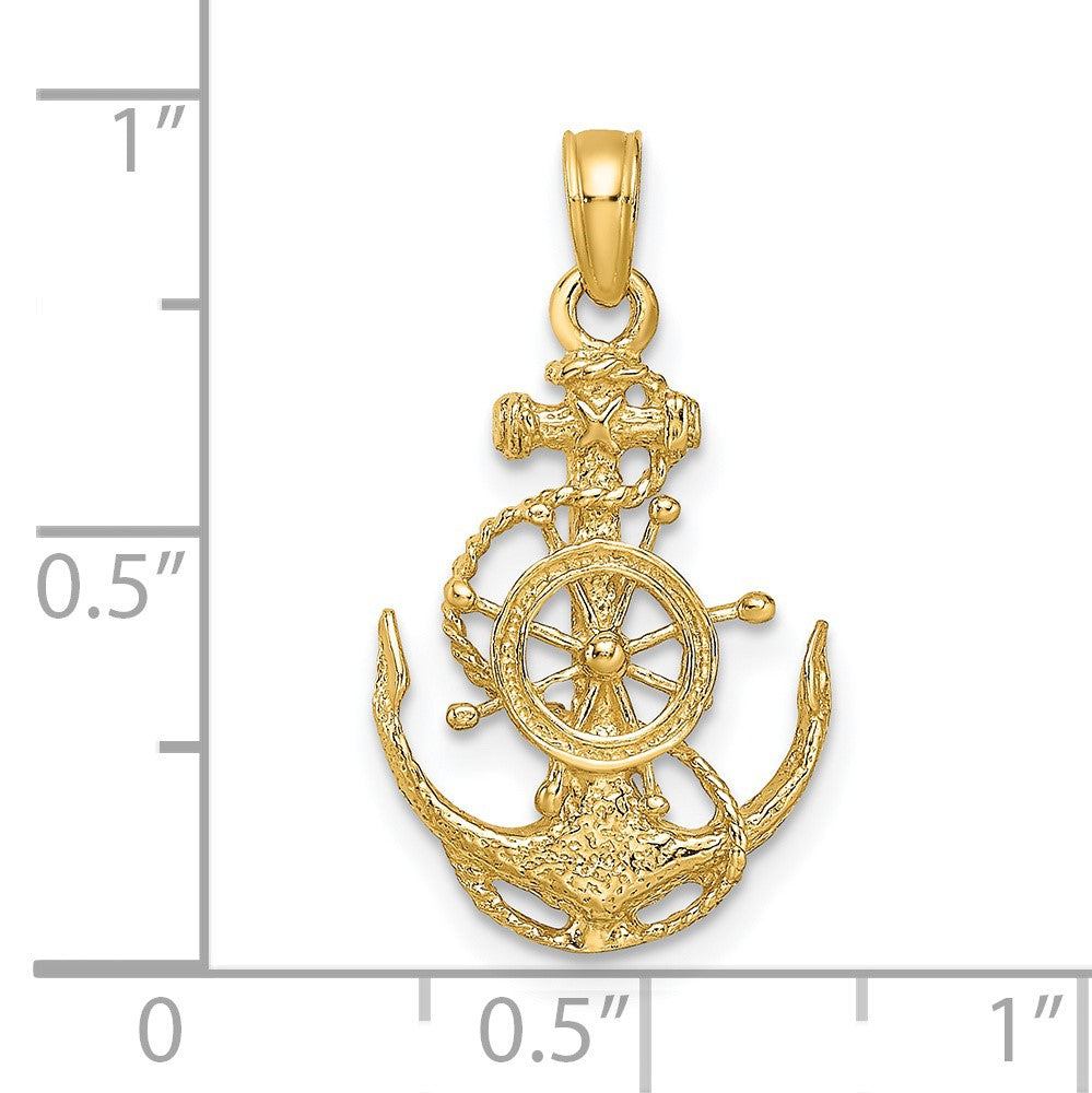 14k Small Anchor with Rope and Ships Wheel Pendant
