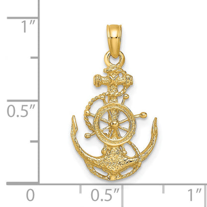 14k Small Anchor with Rope and Ships Wheel Pendant
