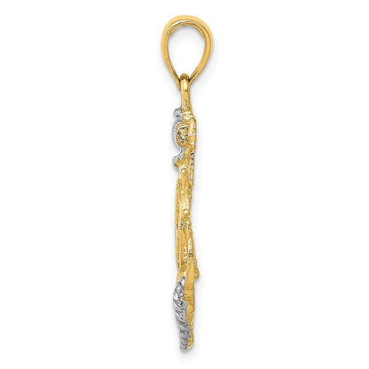 14K and White Rhodium Anchor with Rope and Ships Wheel Pendant