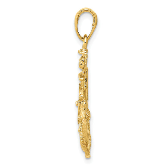 14k Medium Anchor with Rope and Ships Wheel Pendant