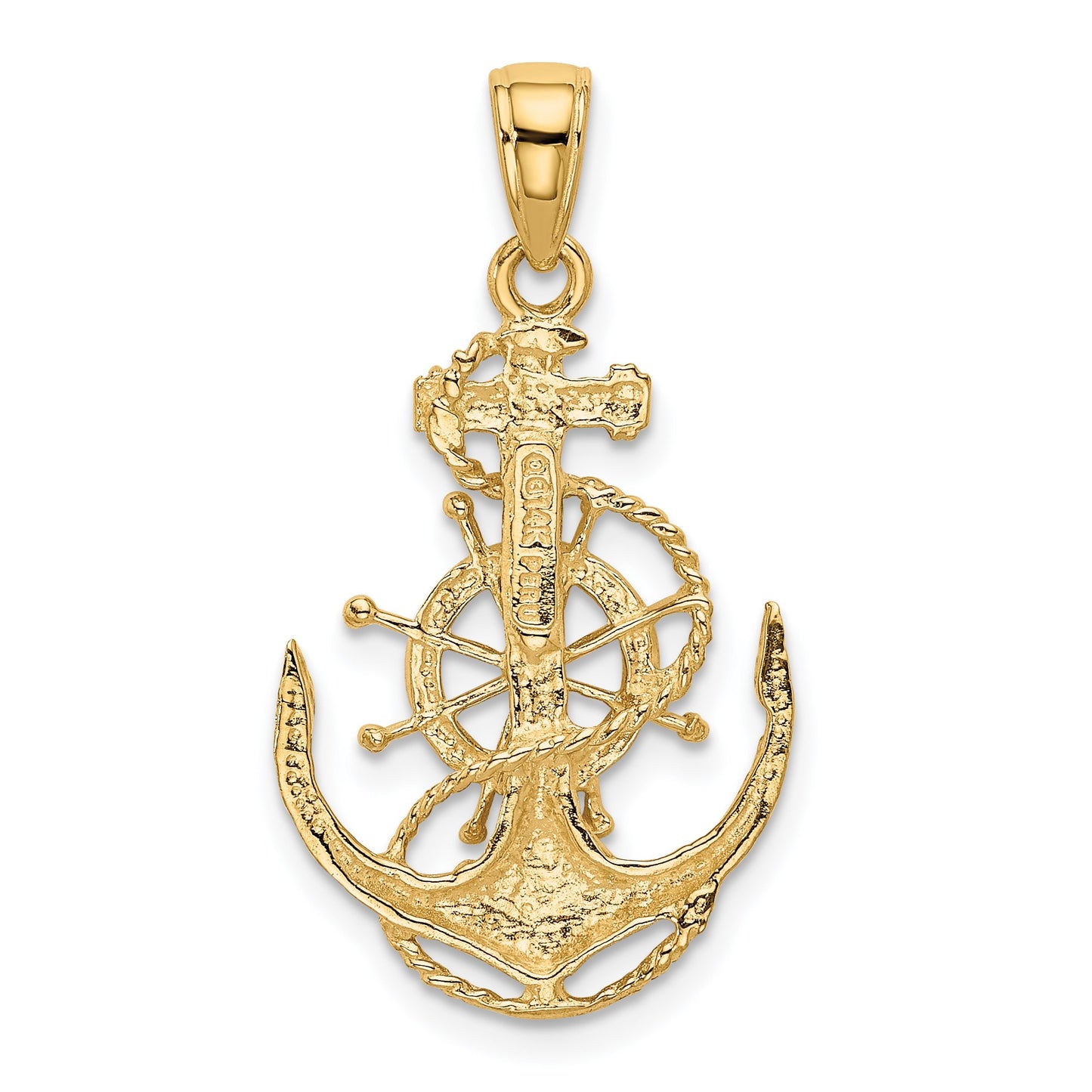 14k Medium Anchor with Rope and Ships Wheel Pendant