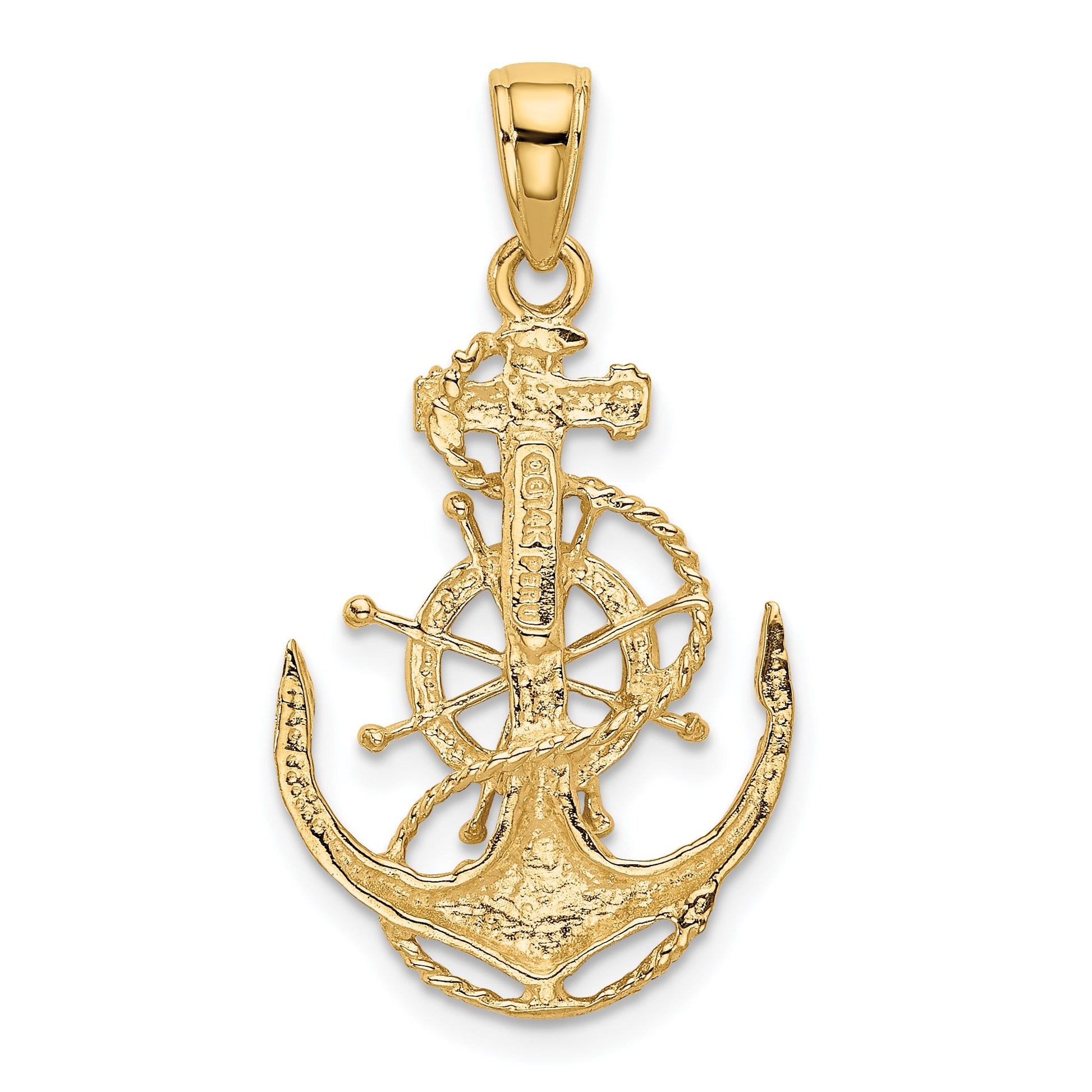 14k Medium Anchor with Rope and Ships Wheel Pendant