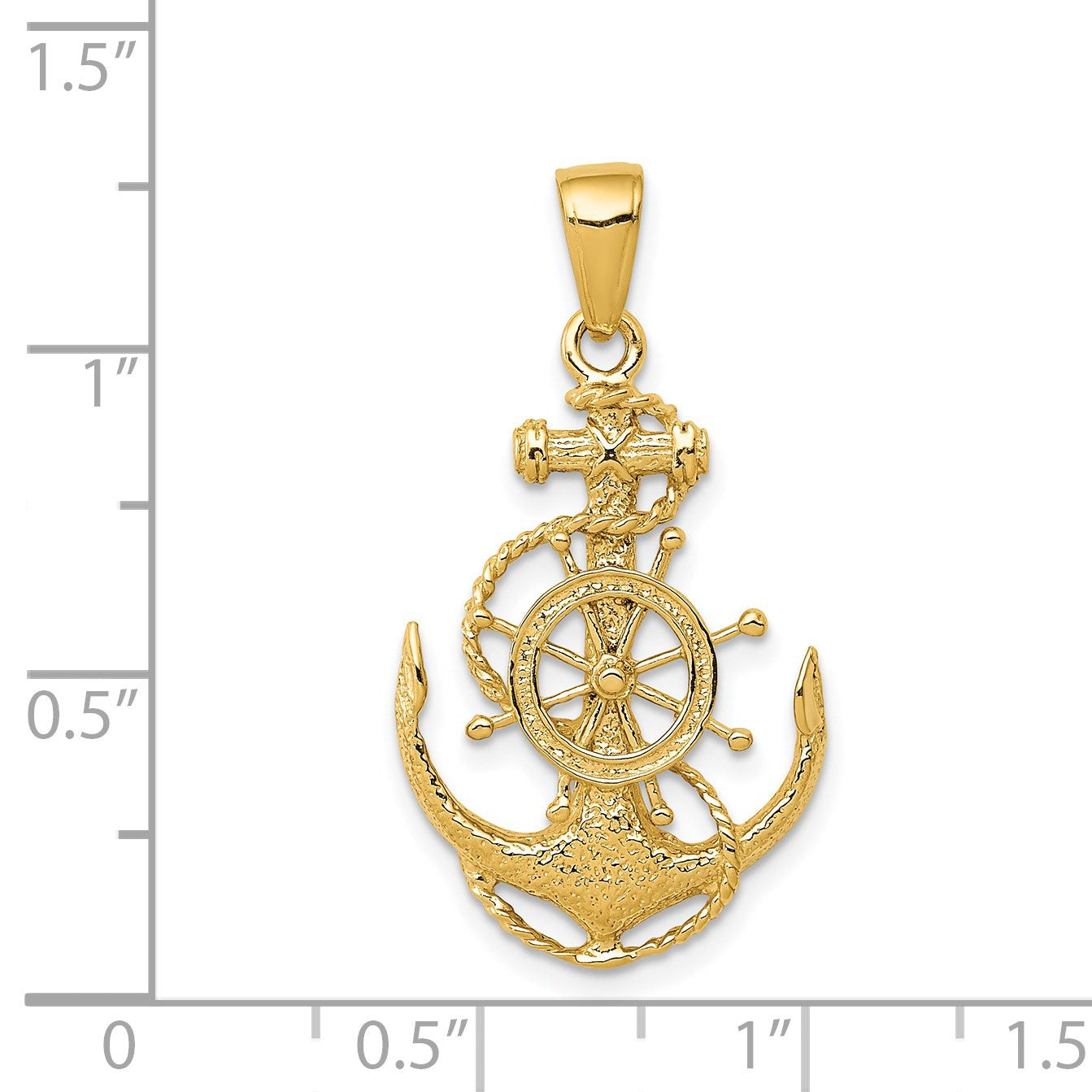 14k Medium Anchor with Rope and Ships Wheel Pendant