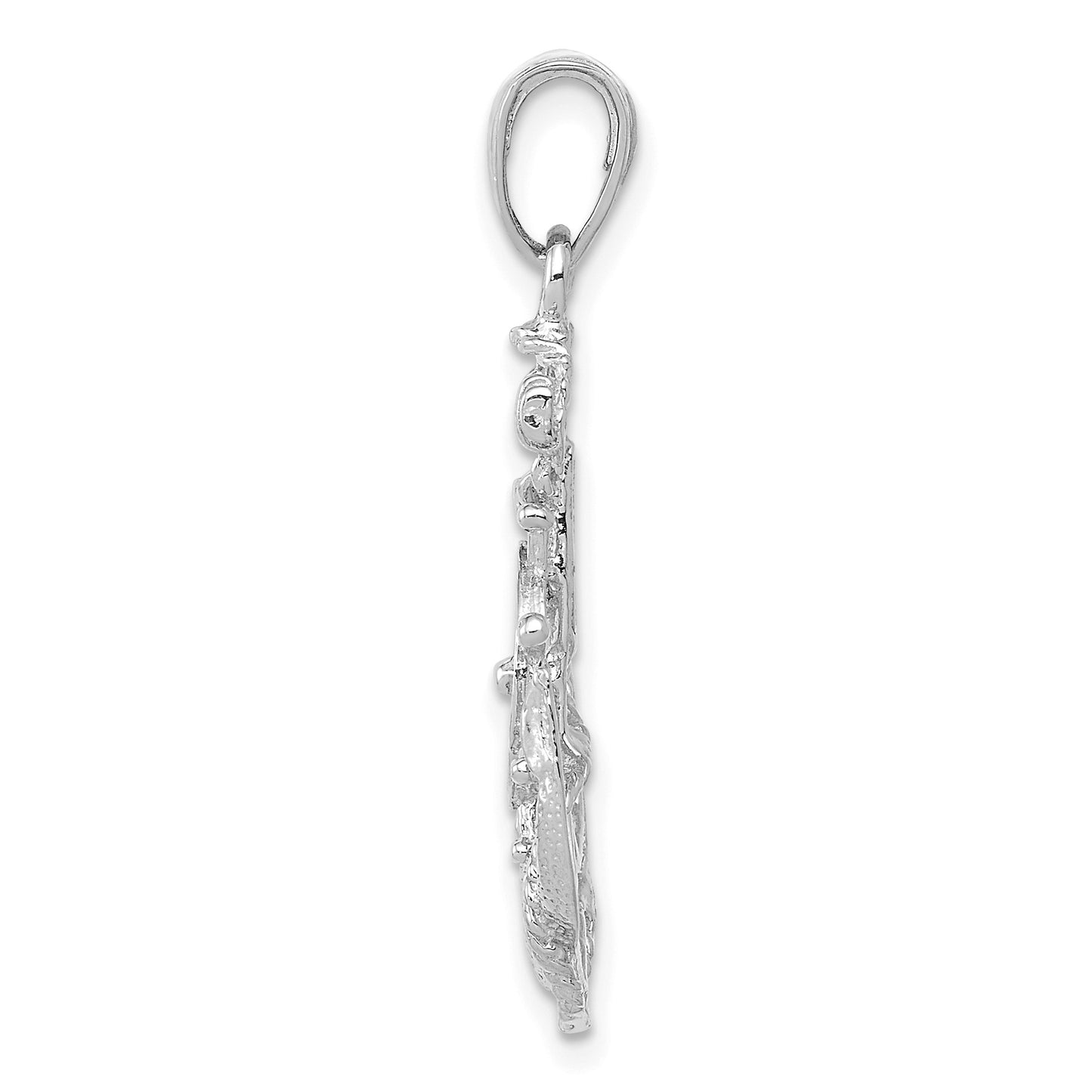 14K White Gold Medium Anchor with Rope and Ships Wheel Pendant