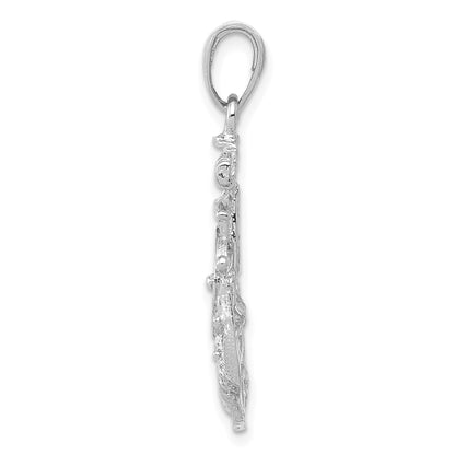14K White Gold Medium Anchor with Rope and Ships Wheel Pendant