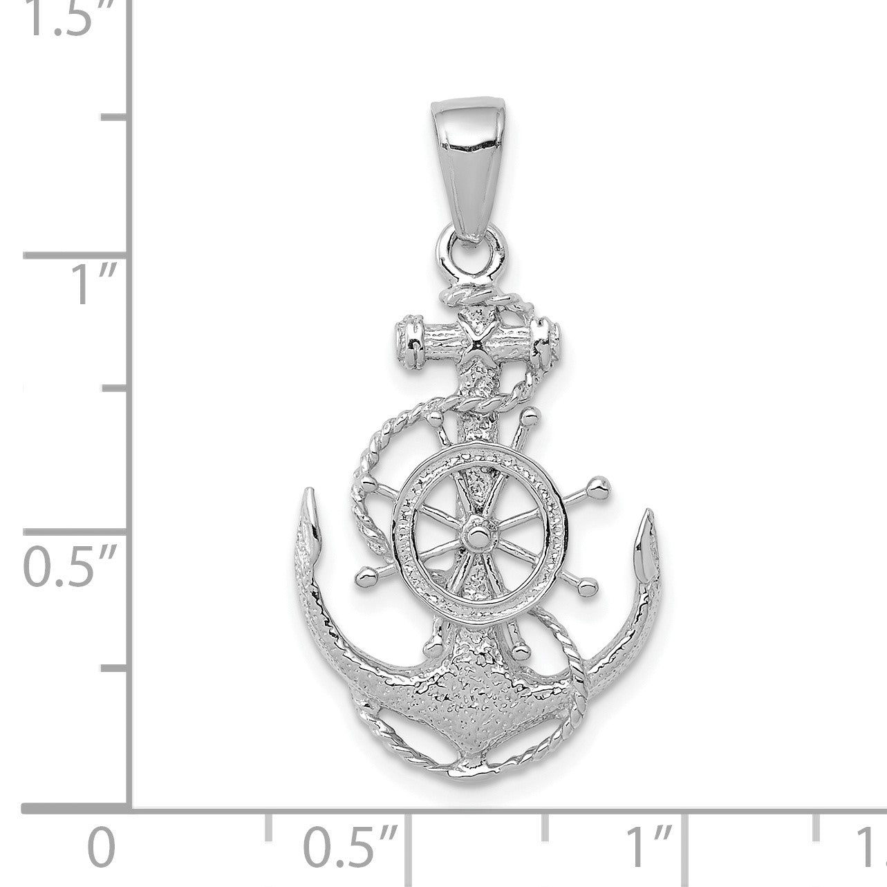 14K White Gold Medium Anchor with Rope and Ships Wheel Pendant