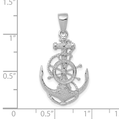 14K White Gold Medium Anchor w/Wheel Pendant