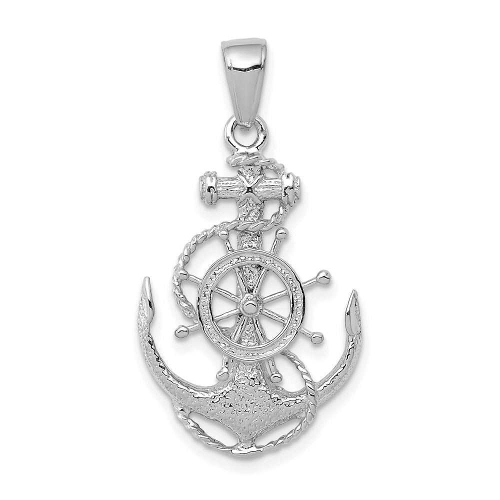 14K White Gold Medium Anchor w/Wheel Pendant