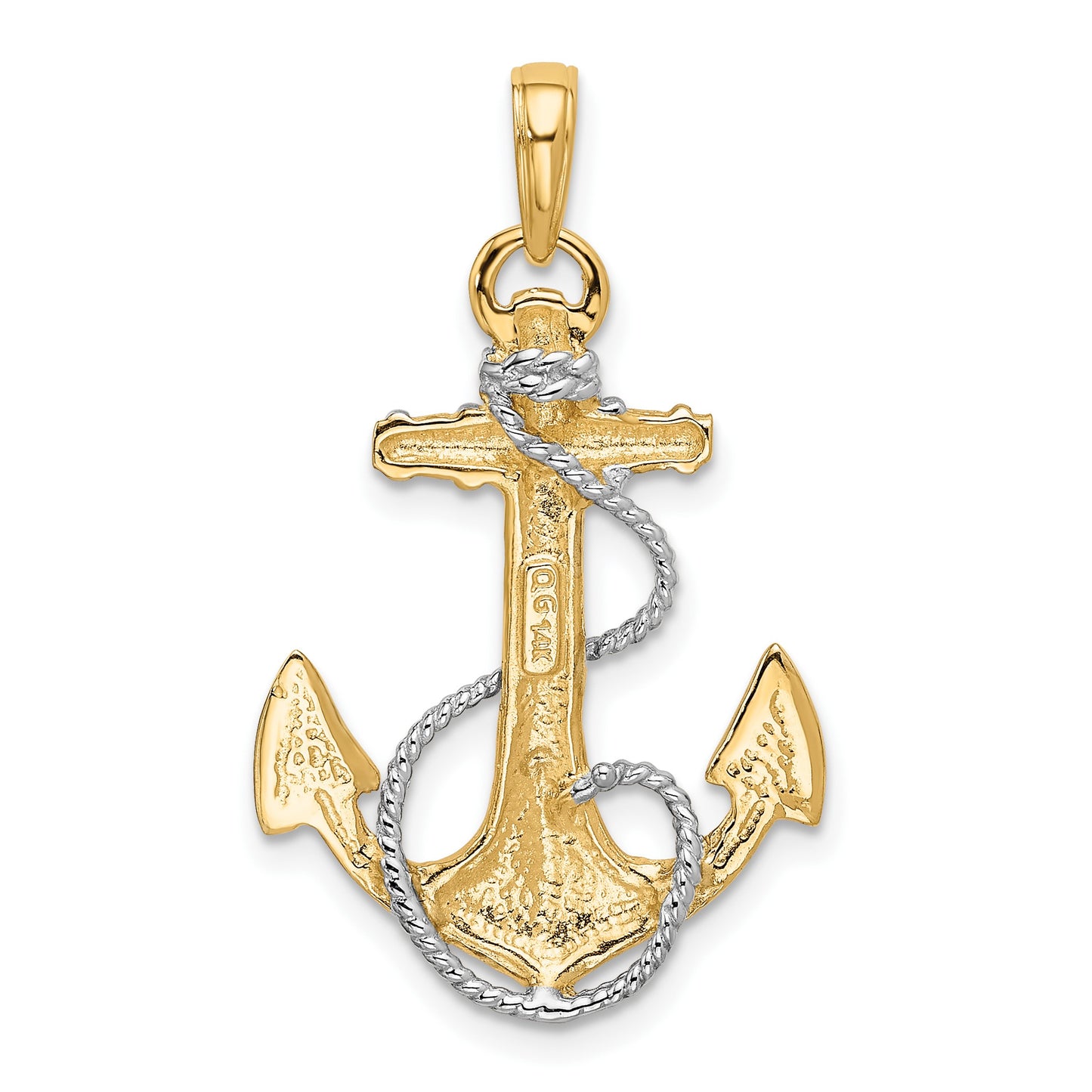 14K and White Rhodium Anchor with Rope Pendant