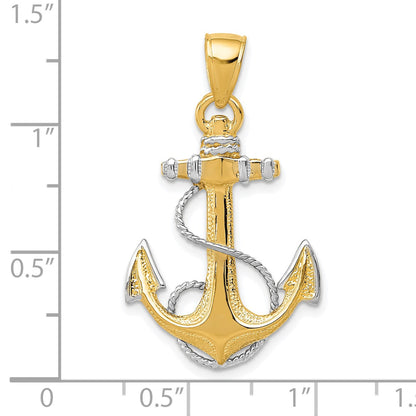 14K and White Rhodium Anchor with Rope Pendant