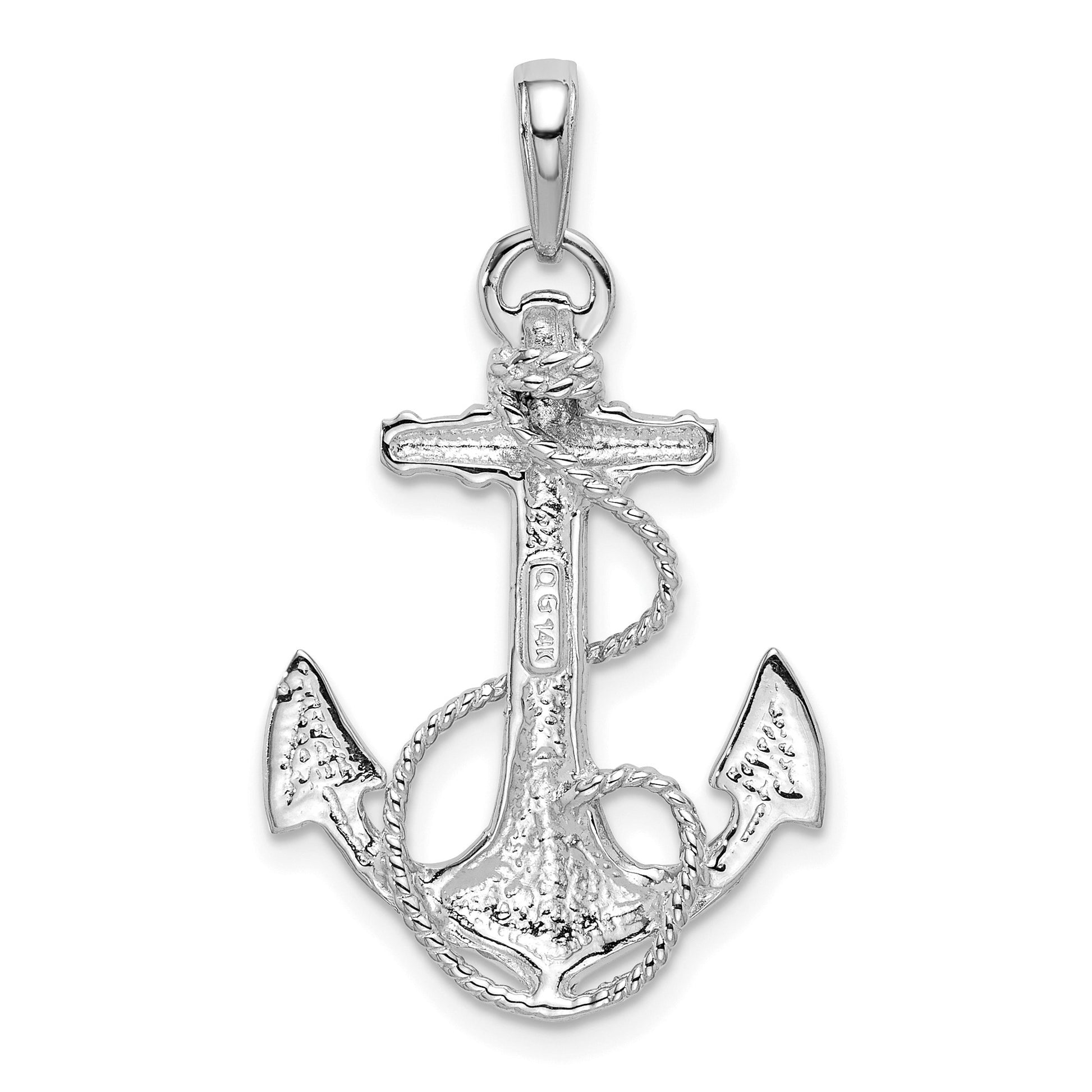 14K White Gold Anchor with Rope Pendant
