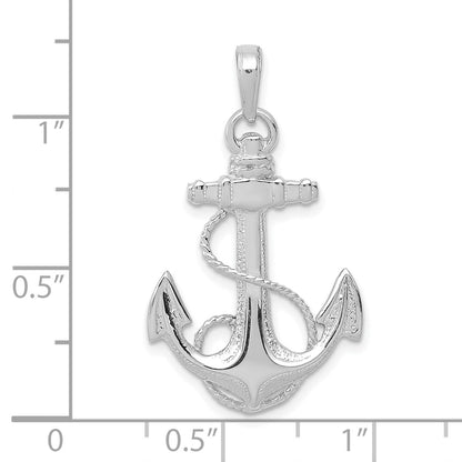 14K White Gold Anchor with Rope Pendant