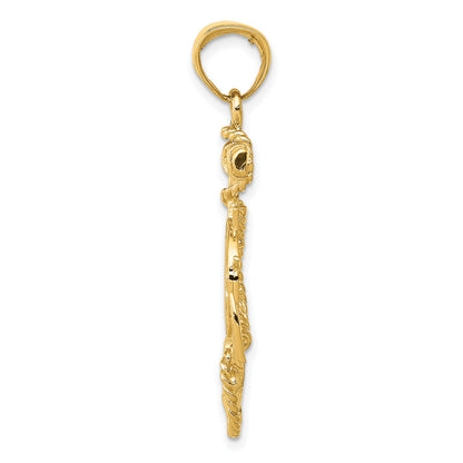 14k Large Anchor and Ships Wheel with Rope Pendant