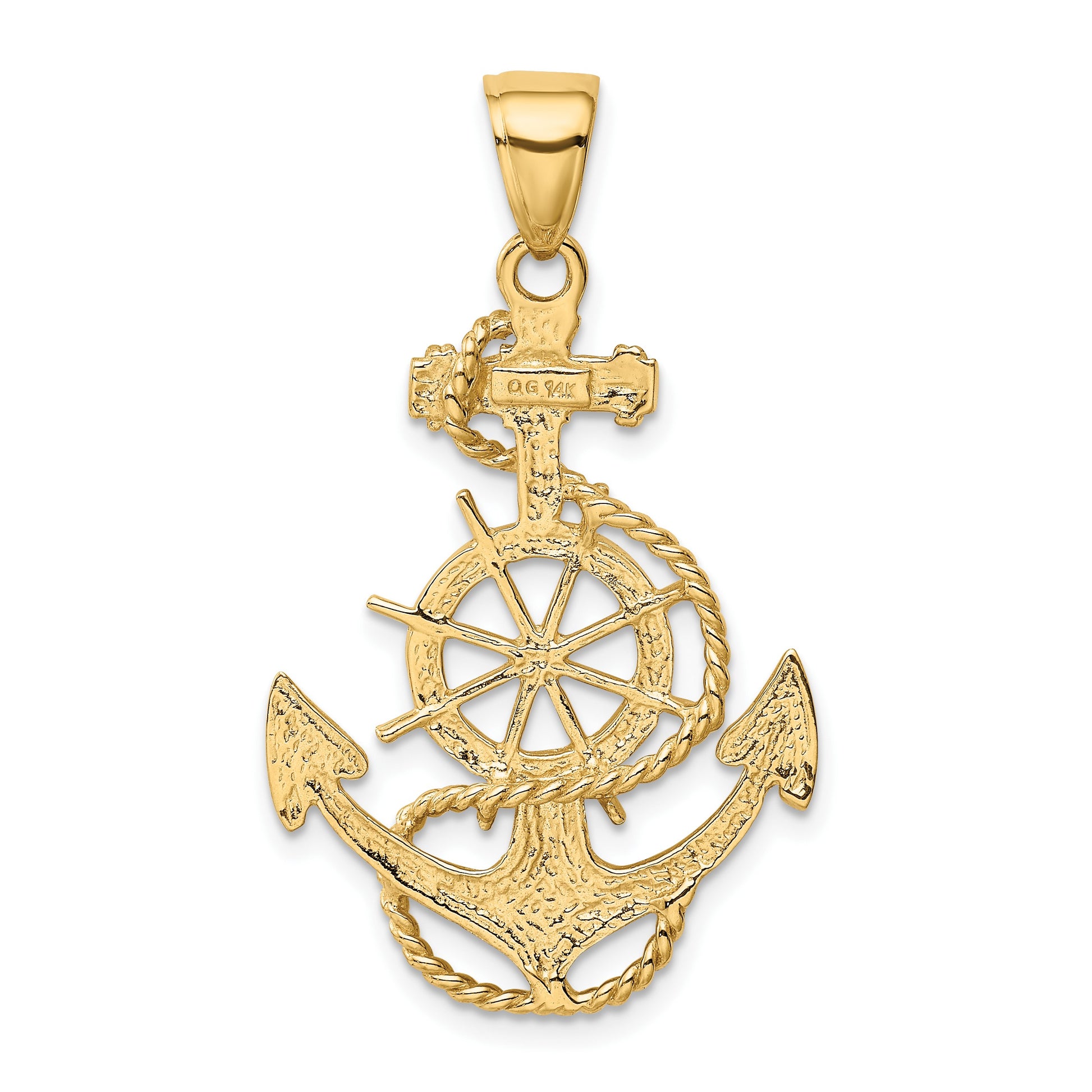 14k Large Anchor and Ships Wheel with Rope Pendant