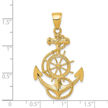 14k Large Anchor and Ships Wheel with Rope Pendant