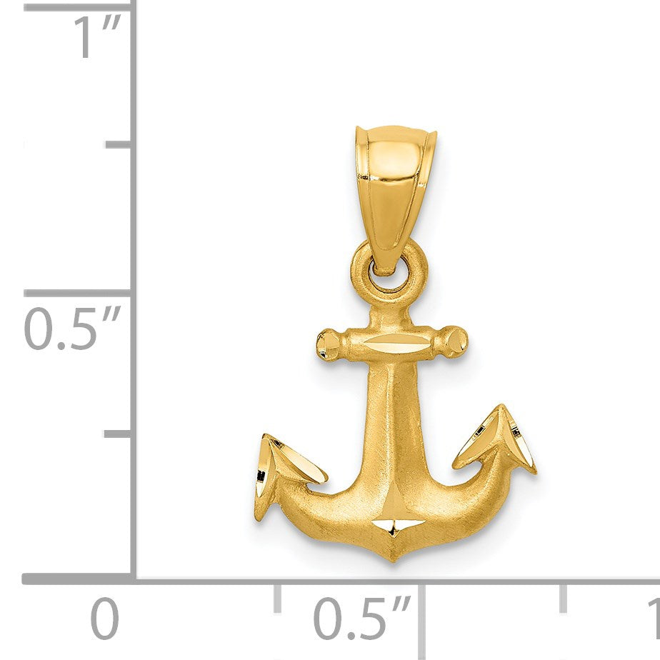 14K Satin Diamond-cut Anchor Pendant