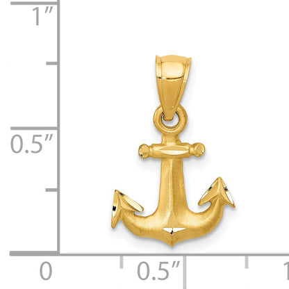 14K Satin Diamond-cut Anchor Pendant