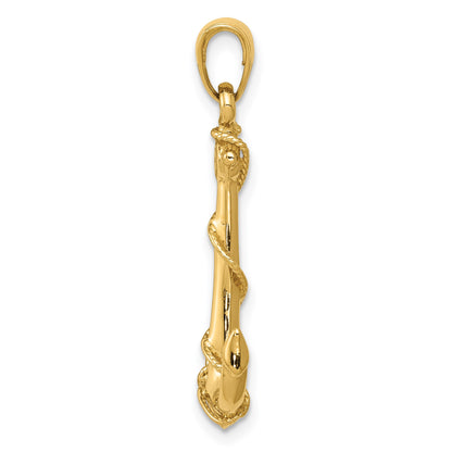 14K 3-D Anchor with Rope Pendant