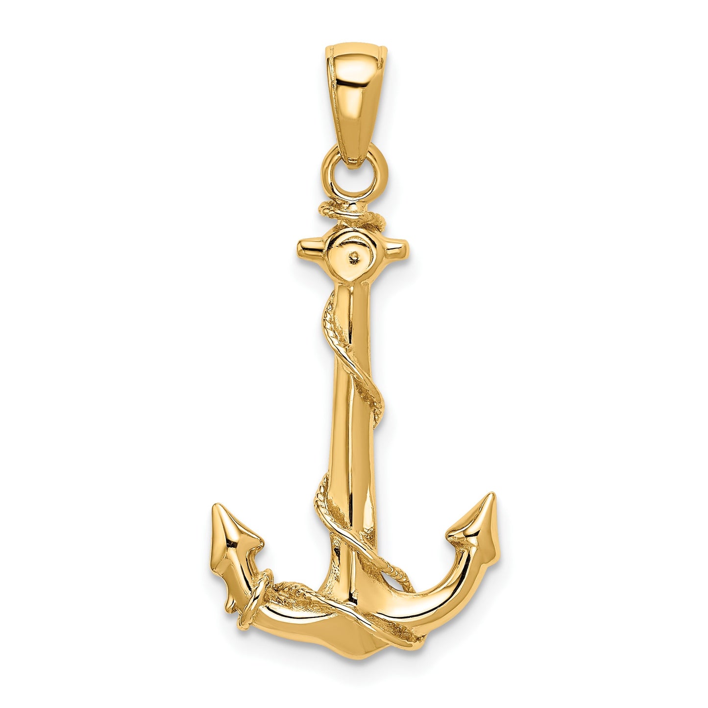 14K 3-D Anchor with Rope Pendant