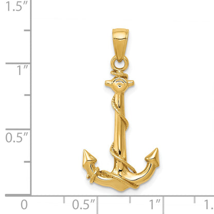 14K 3-D Anchor with Rope Pendant