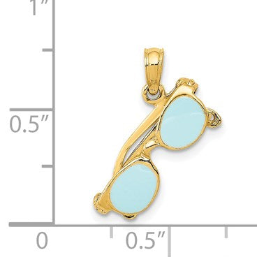 14k 3-D Aqua Enameled Sunglasses with Moveable Sides Pendant
