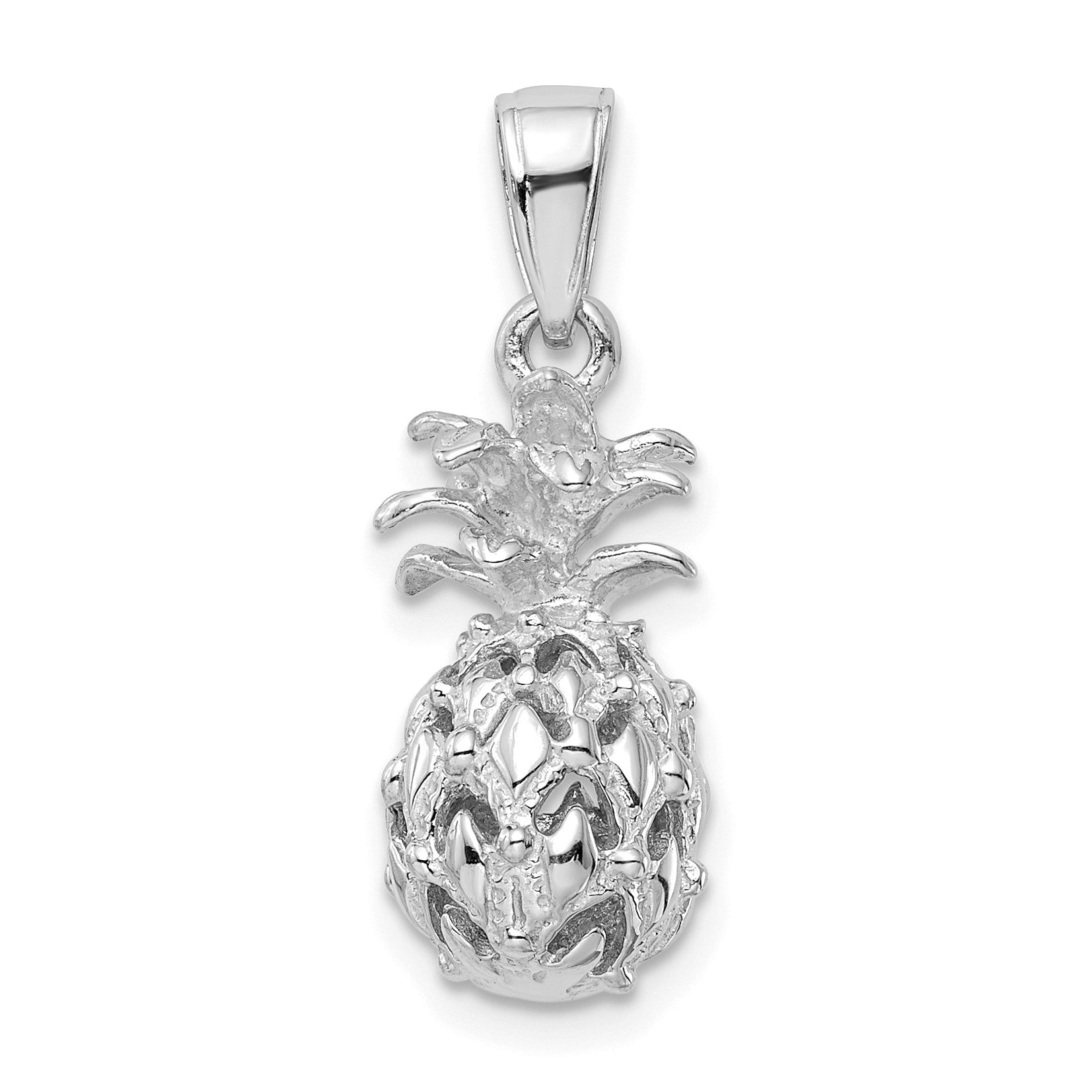 14K White Gold 3-D Cut-out Pineapple Pendant