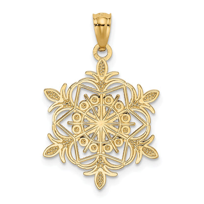 14k and White Rhodium Diamond-cut Snowflake Pendant