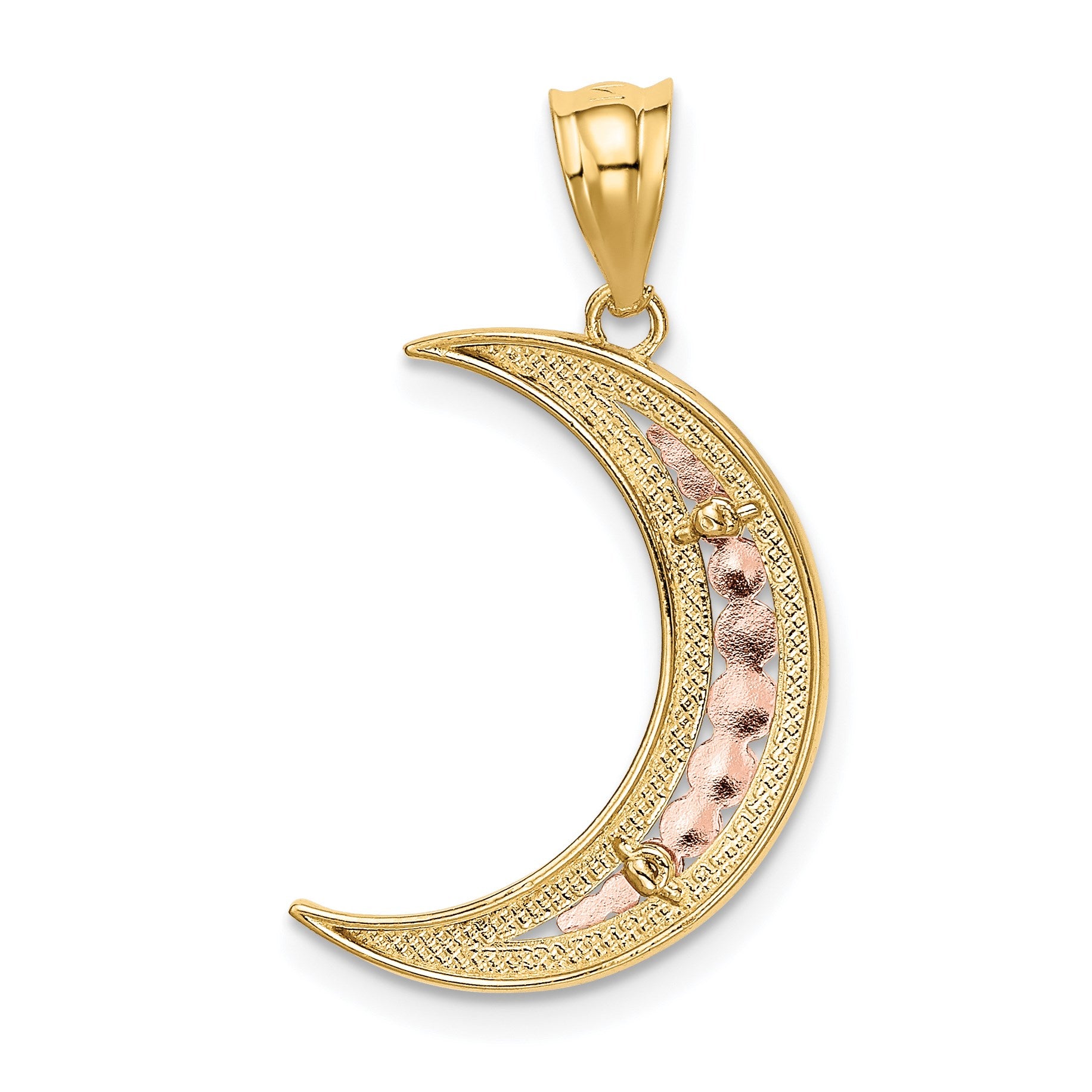14K Two-tone with White Rhodium Diamond-cut Moon Pendant