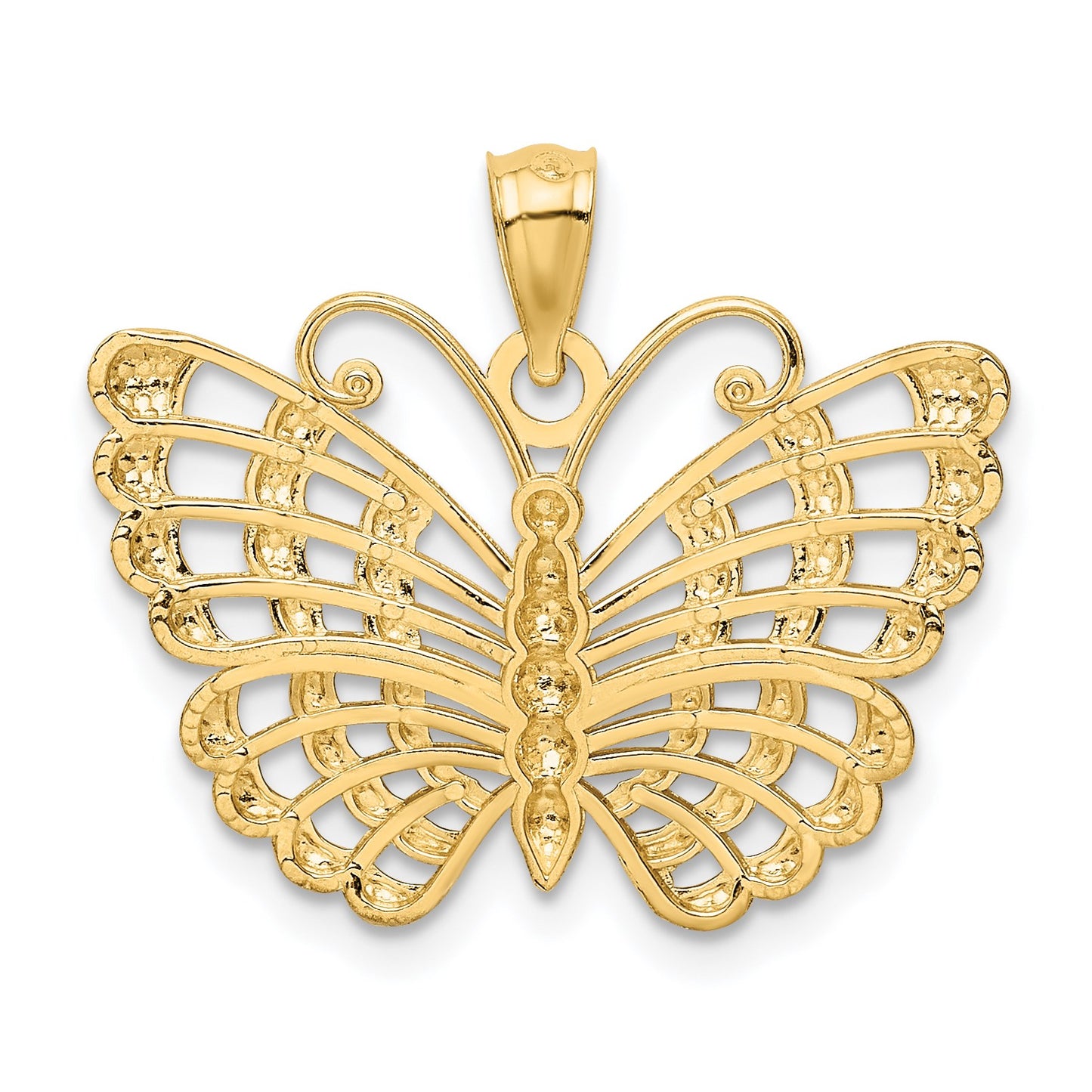 14k and White Rhodium Diamond-cut Butterfly Pendant