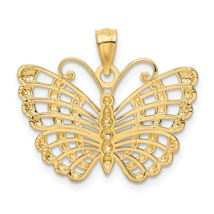 14k and White Rhodium Diamond-cut Butterfly Pendant