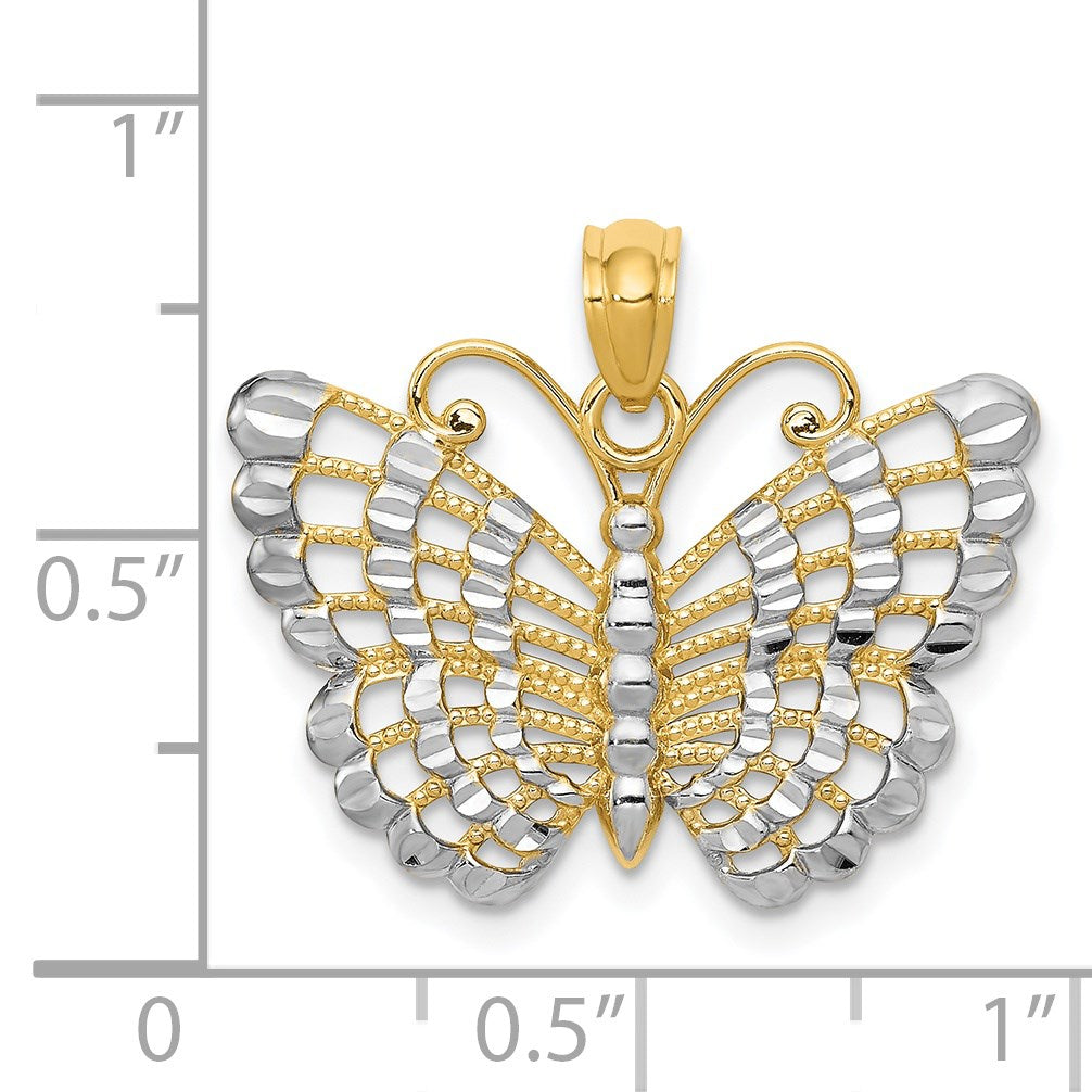 14k and White Rhodium Diamond-cut Butterfly Pendant