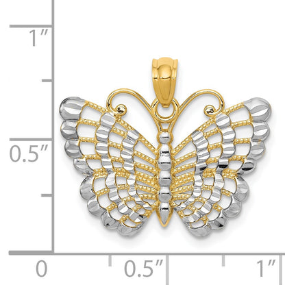14k and White Rhodium Diamond-cut Butterfly Pendant