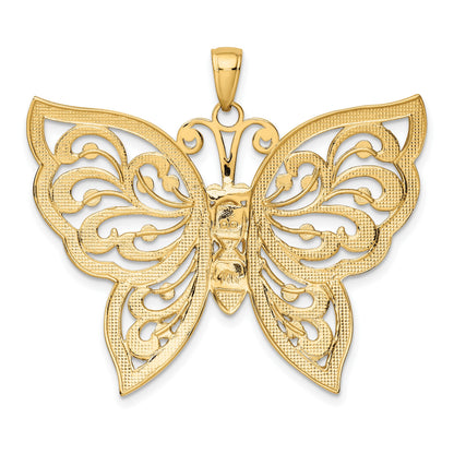 14k and White Rhodium Diamond-cut Butterfly Pendant