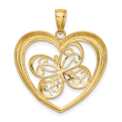 14k and White Rhodium Butterfly in Heart Charm