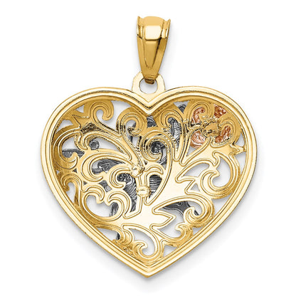 14k Tri color Butterfly Heart Pendant