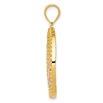 14K Two-tone with White Rhodium Dragonfly in Circle Pendant