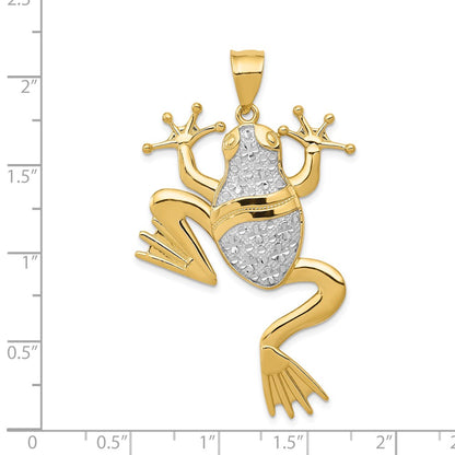 14K and Rhodium Diamond-cut Frog Pendant