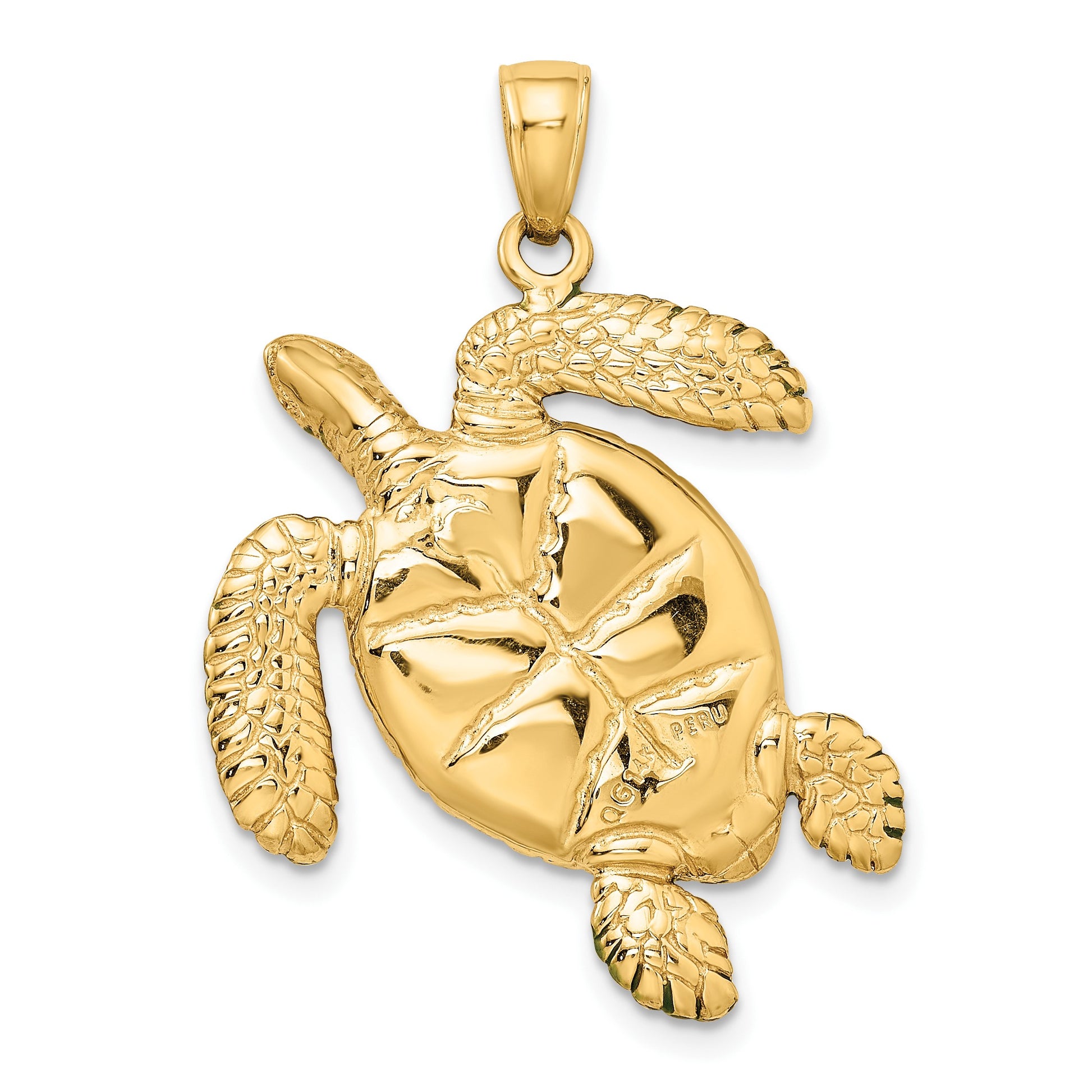 14k 3-D Green Enameled Sea Turtle Pendant