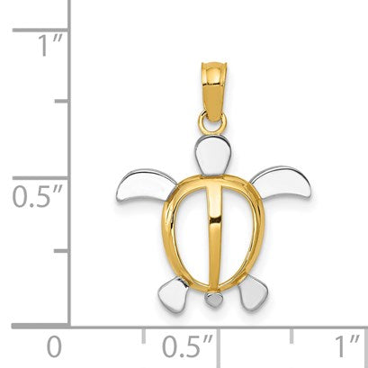 14K and White Rhodium Sea Turtle Pendant
