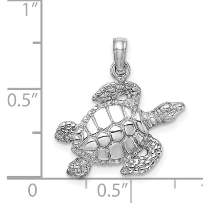 14K White Gold Textured Sea Turtle Charm