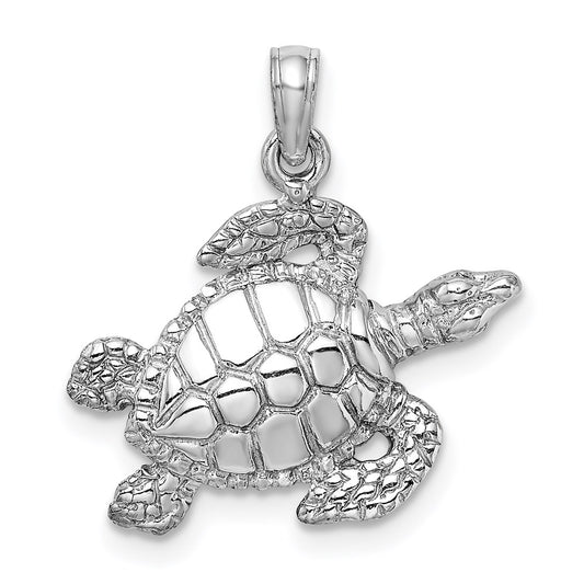 14K White Gold Textured Sea Turtle Charm